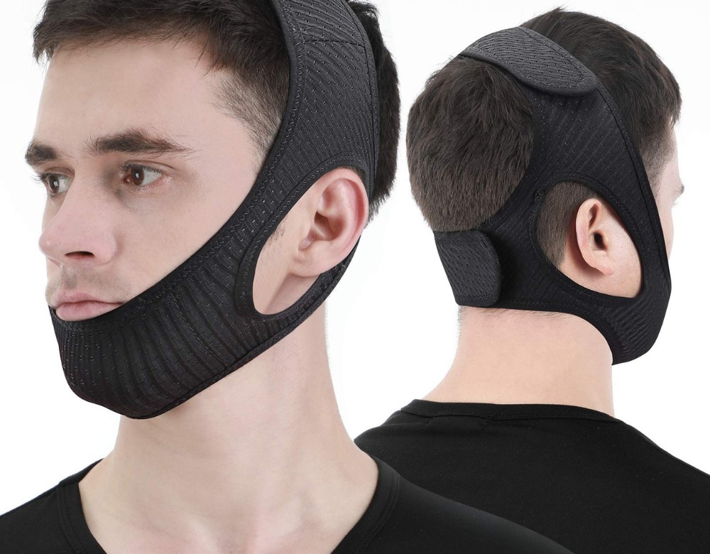 Chin straps are elastic or adjustable fabric bands that secure the chin and jaw