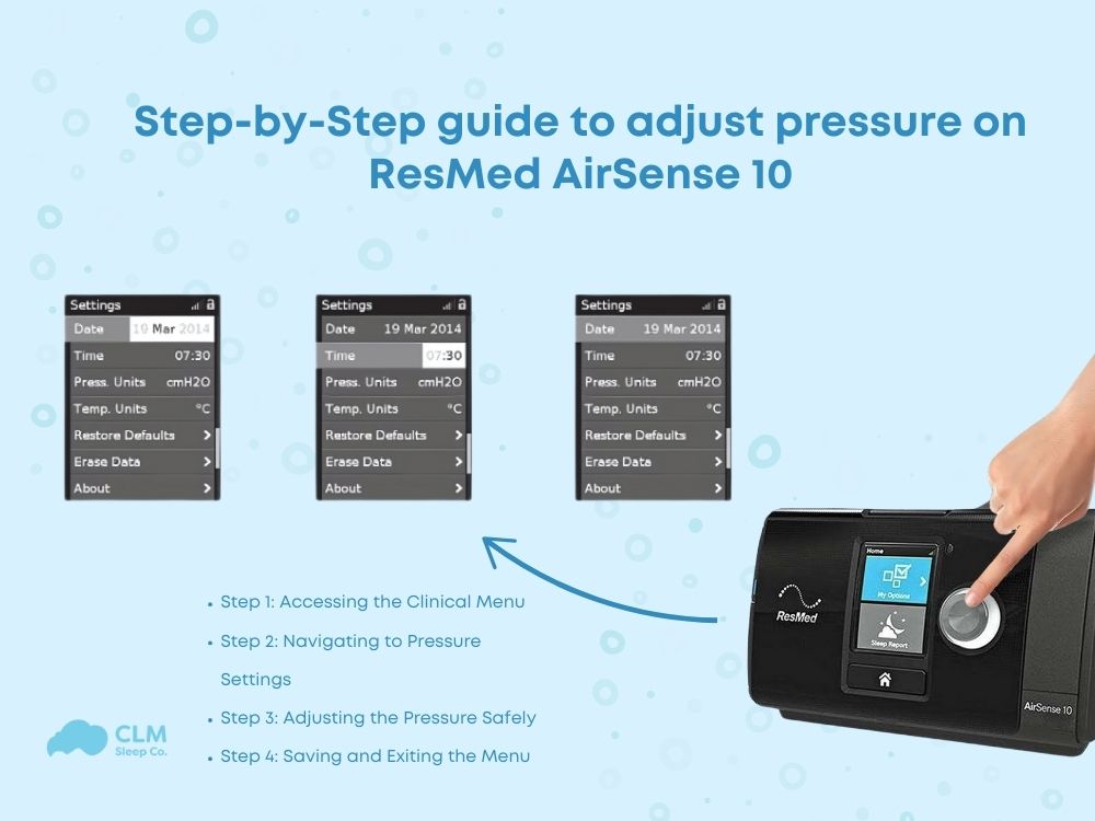 Step-by-step guide to adjust the pressure on ResMed AirSense 10